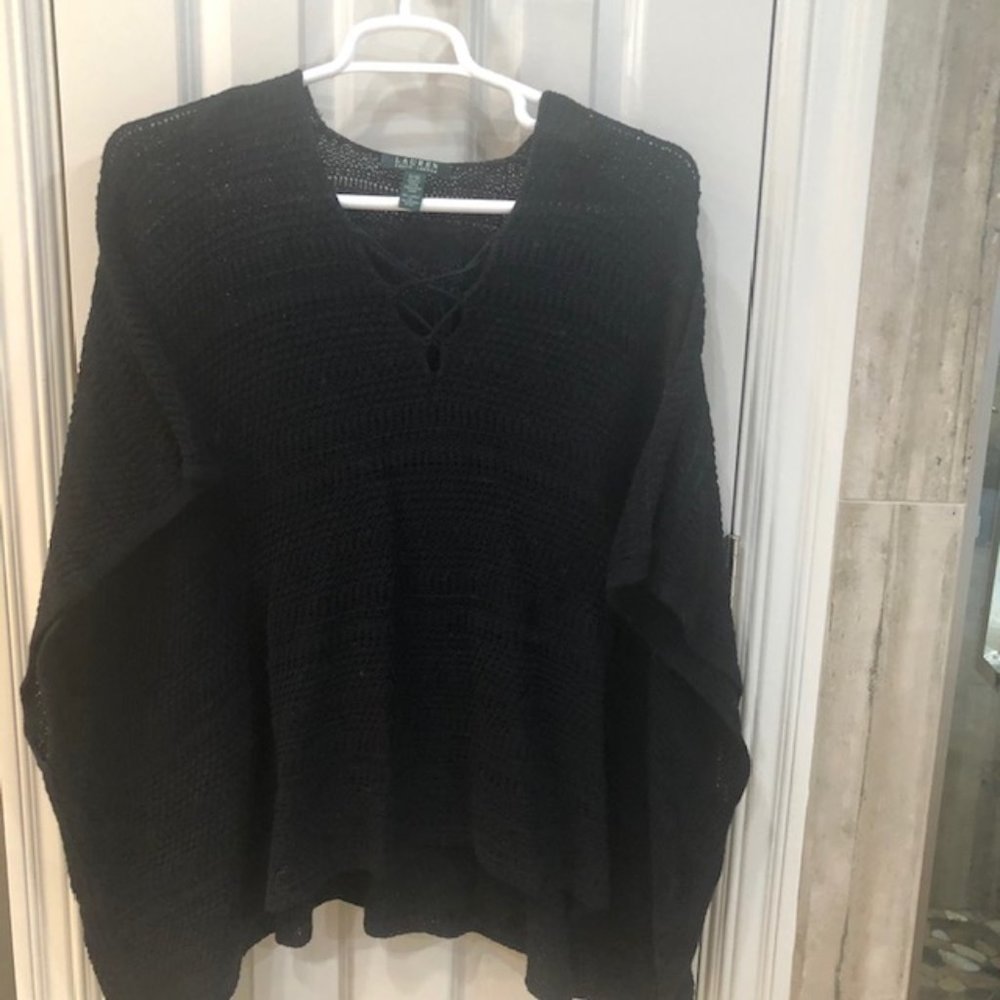 Ralph Lauren black knit poncho